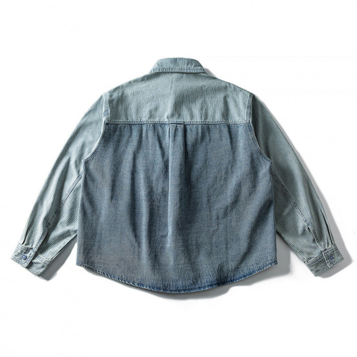 Unisex Weites zweifarbiges Denim-Hemd mit Streifenmix und kastigem Oversize-Schnitt Echo Archiv