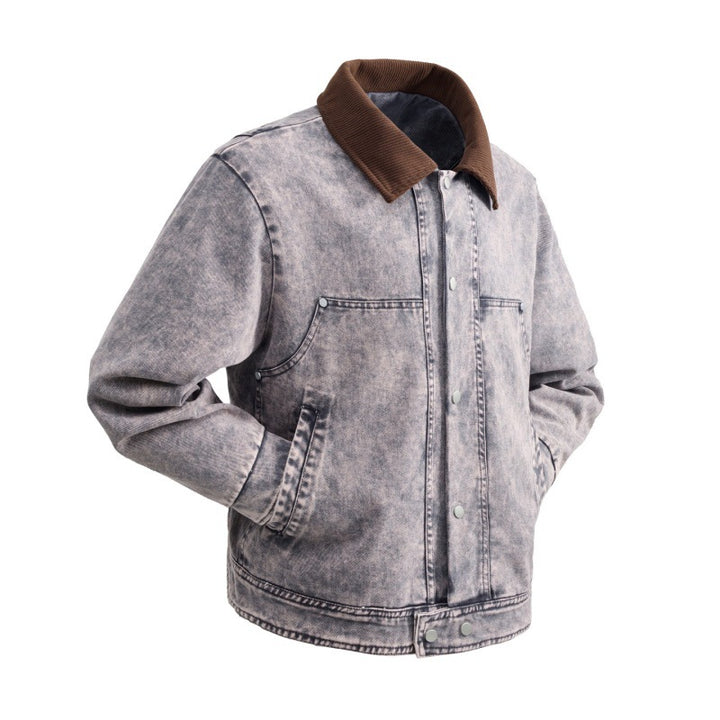Herren gepolsterte Denimjacke mit Cordkragen, Druckknopfverschluss und praktischen Seitentaschen – Denvaro