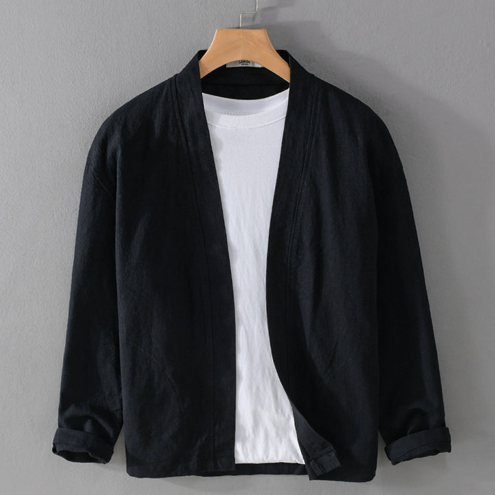 Herren Offene Leinen-Overjacket mit Kimono-Kragen und Relaxed-Fit Echoarchiv