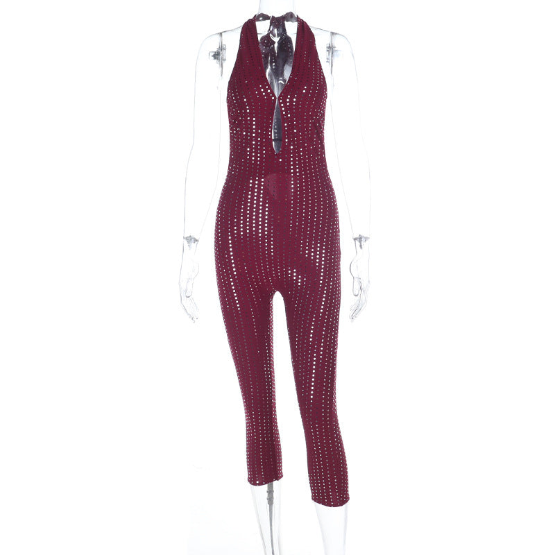 Damen modischer Netz-Jumpsuit mit tiefem Ausschnitt Echo Archiv