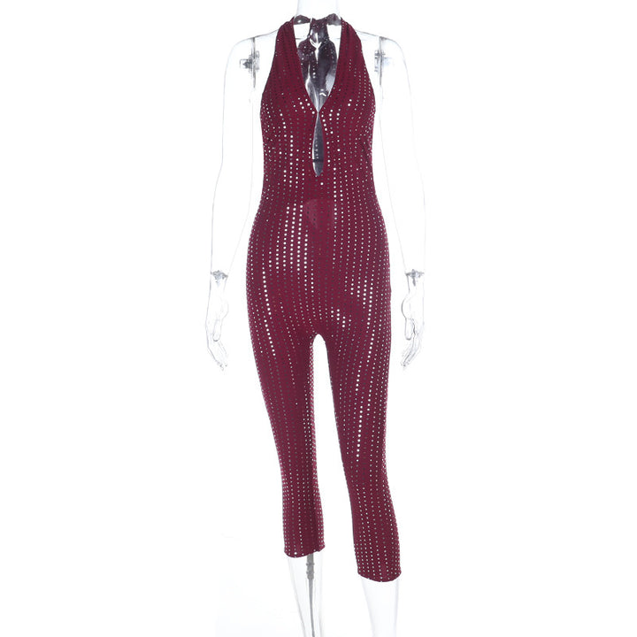 Damen modischer Netz-Jumpsuit mit tiefem Ausschnitt Echo Archiv