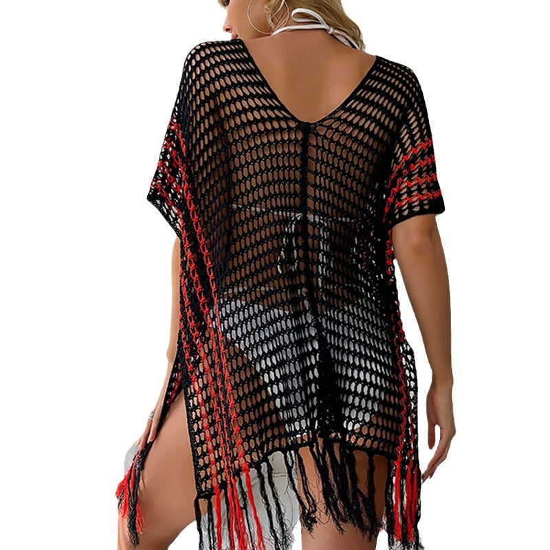 Damen luftiger Häkel-Strandüberwurf mit fransigen Details Echo Archiv