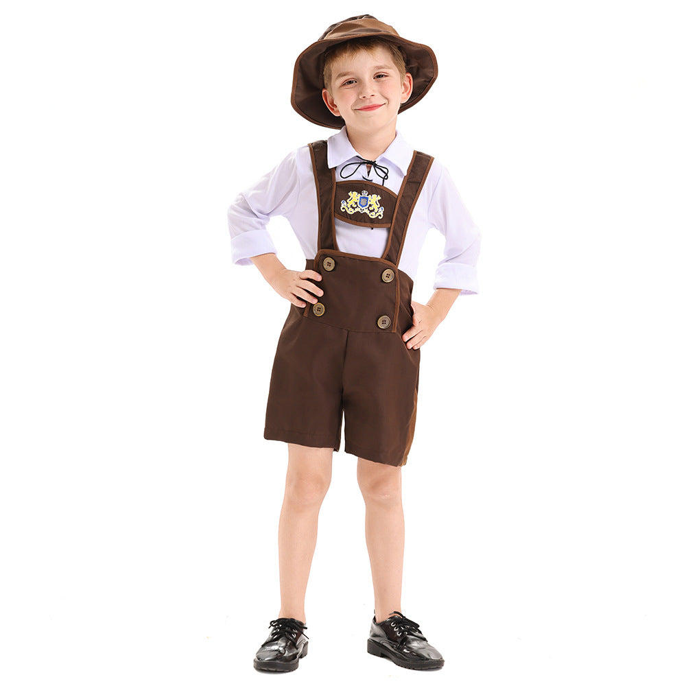 Herren nan traditionelles Kinderlederhosen-Set mit verstellbaren Hosenträgern und Trachtenhut Echo Archiv