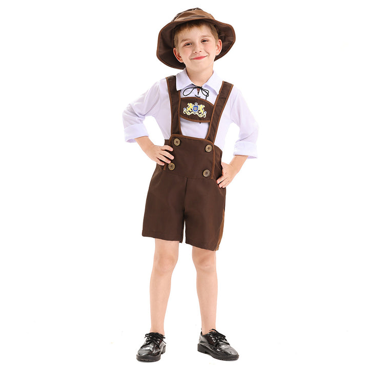 Herren nan traditionelles Kinderlederhosen-Set mit verstellbaren Hosenträgern und Trachtenhut Echo Archiv