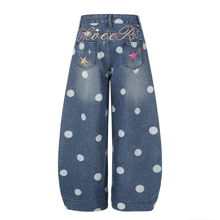 Damen Weite Jeans-Culotte im Palazzo-Stil mit hohem Bund und Punktmuster Echoarchiv
