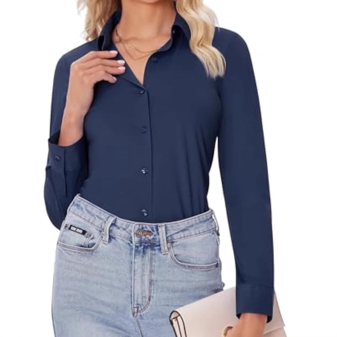 Damen Klassische Viskose-Stretch Hemdbluse mit Kentkragen und Manschetten – Maréline