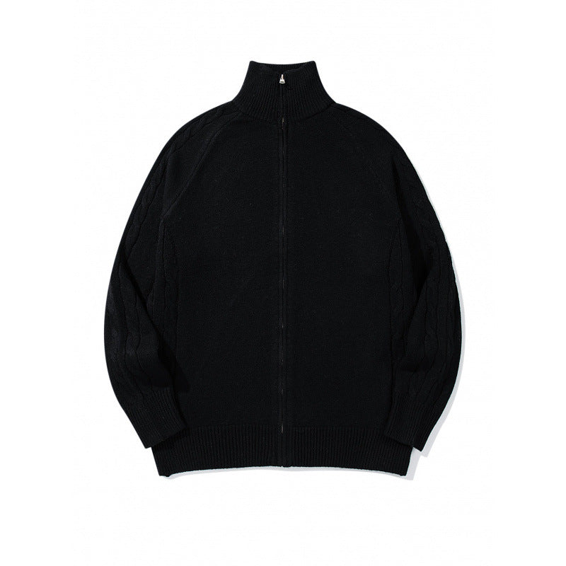 Unisex Boxy-Zip-Strickjacke mit Stehkragen, Zopfmusterärmeln und gerippten Abschlüssen Echo Archiv