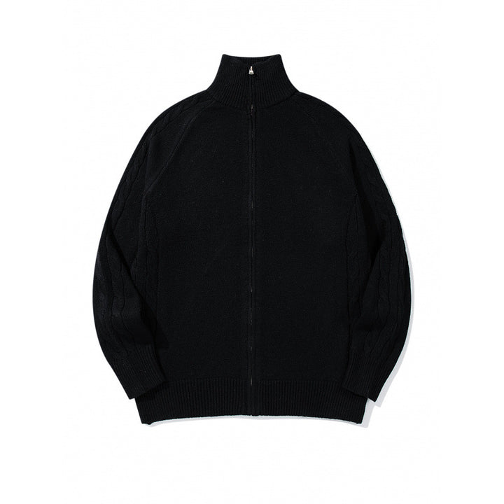 Unisex Boxy-Zip-Strickjacke mit Stehkragen, Zopfmusterärmeln und gerippten Abschlüssen Echo Archiv