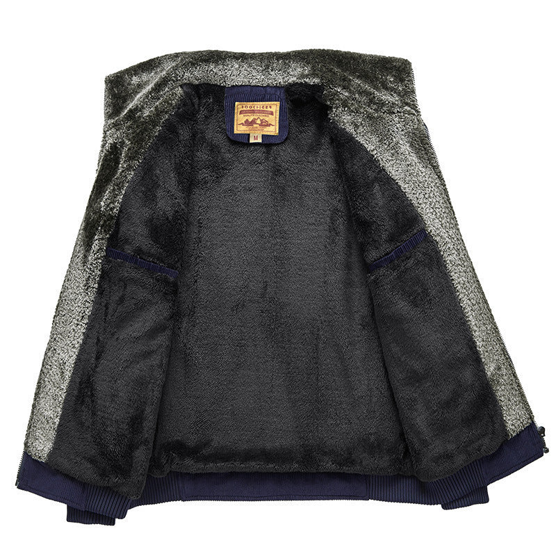 Herren Cord‑Strickjacke mit wärmender Teddyfleece‑Innenlage und Badge‑Details – Taviero