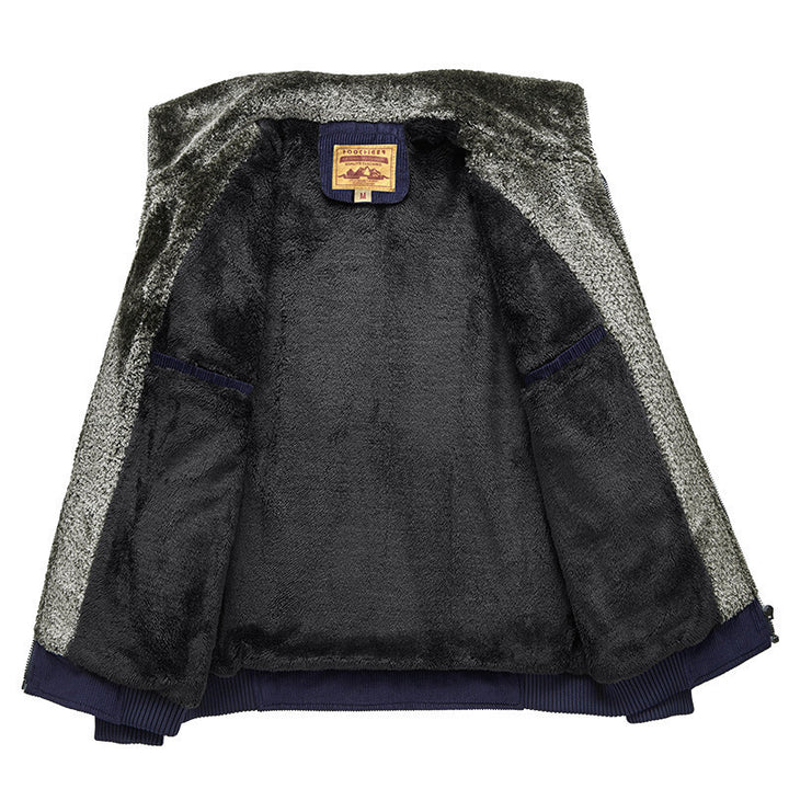 Herren Cord‑Strickjacke mit wärmender Teddyfleece‑Innenlage und Badge‑Details – Taviero