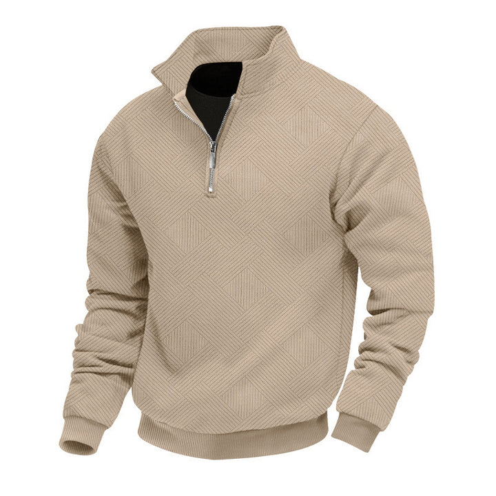Herren Feinstrukturierter Halbzip-Pullover mit grafischer Waffelstrick-Optik und Stehkragen Echoarchiv