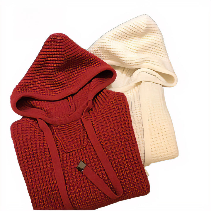 Damen Grob gestrickter Kapuzenpullover mit Waffelstruktur und Kordelzug Echoarchiv