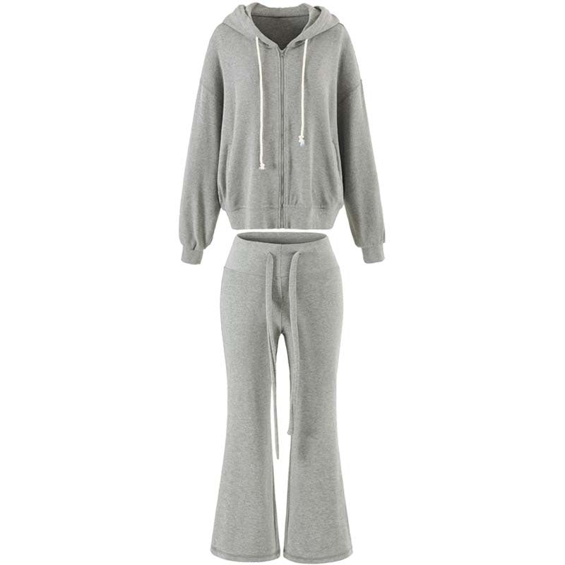 Damen Zweiteiliges Lounge-Set mit Zip-Hoodie und ausgestellten Jogginghosen Echoarchiv