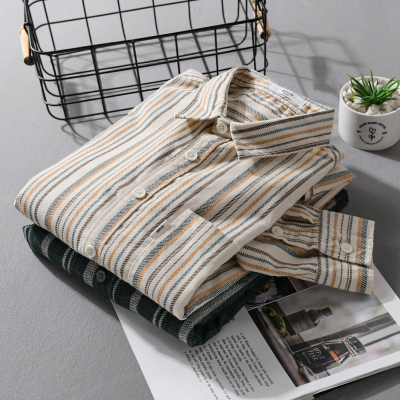 Herren Overshirt aus Baumwollmischung mit vertikalen Streifen und Brusttasche Echoarchiv