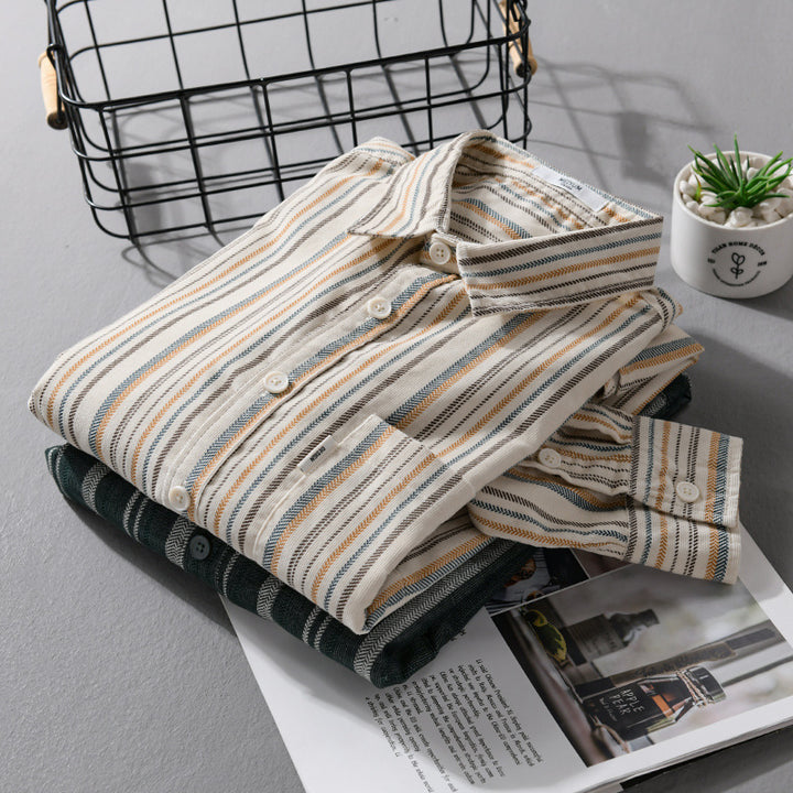 Herren Overshirt aus Baumwollmischung mit vertikalen Streifen und Brusttasche Echoarchiv
