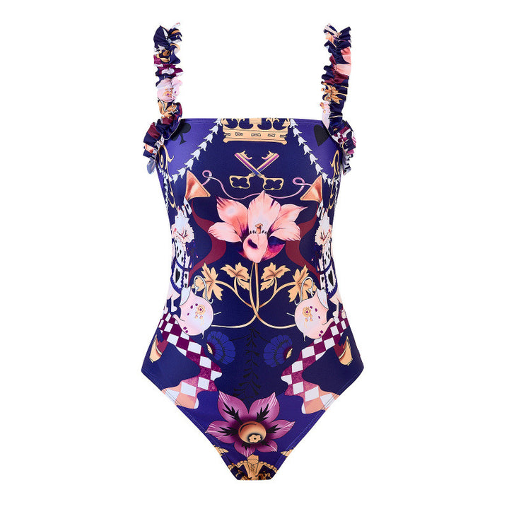 Damen Einteiler Badeanzug mit verspieltem Blumendesign und passendem Strandrock Echo Archiv