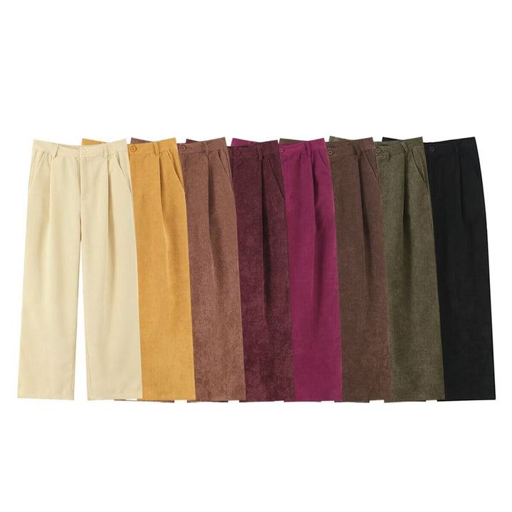 Damen Hochtaillierte Cordhose mit weitem Bein und Bundfalten Echo Archiv