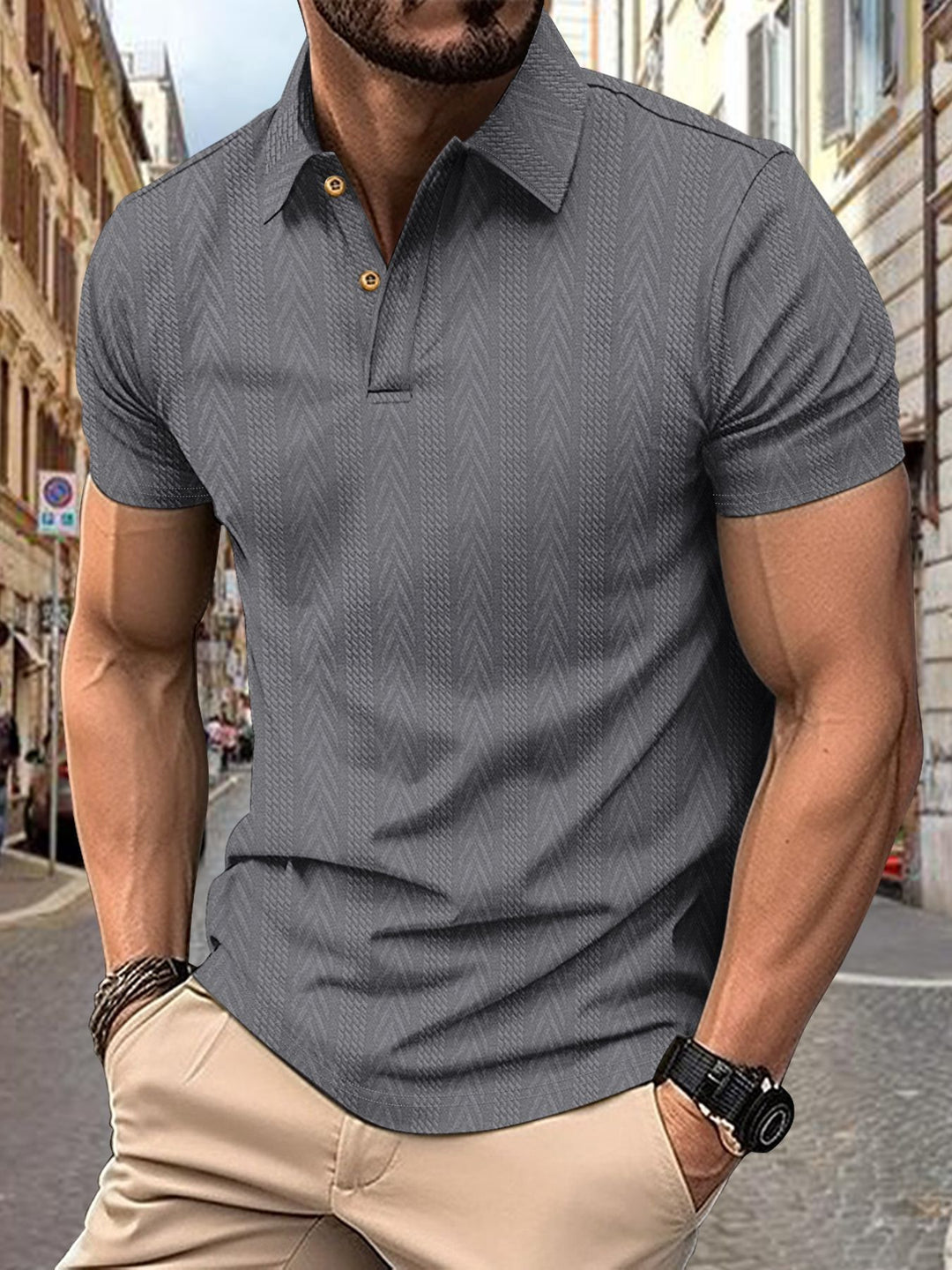 Herren Kurzarm Poloshirt mit strukturiertem Design und eleganter Knopfleiste Echoarchiv
