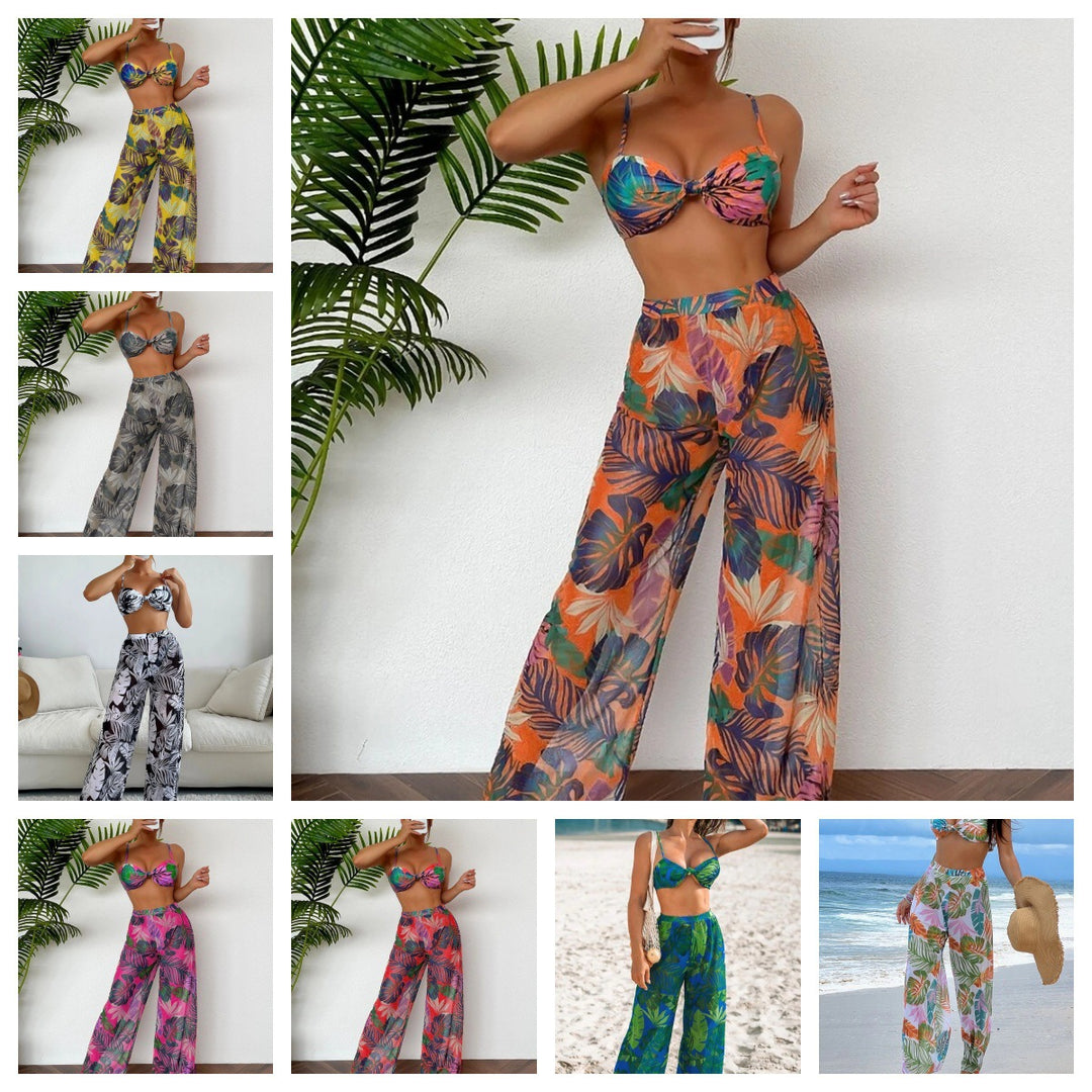 Damen Badeset mit floralem Design und lockeren Palazzohosen Echo Archiv