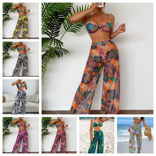 Damen Badeset mit floralem Design und lockeren Palazzohosen Echo Archiv