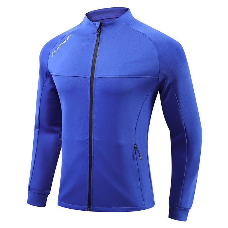Herren Eng anliegende atmungsaktive Laufjacke mit durchgehendem Reißverschluss und Reißverschlusstaschen – Cavarno