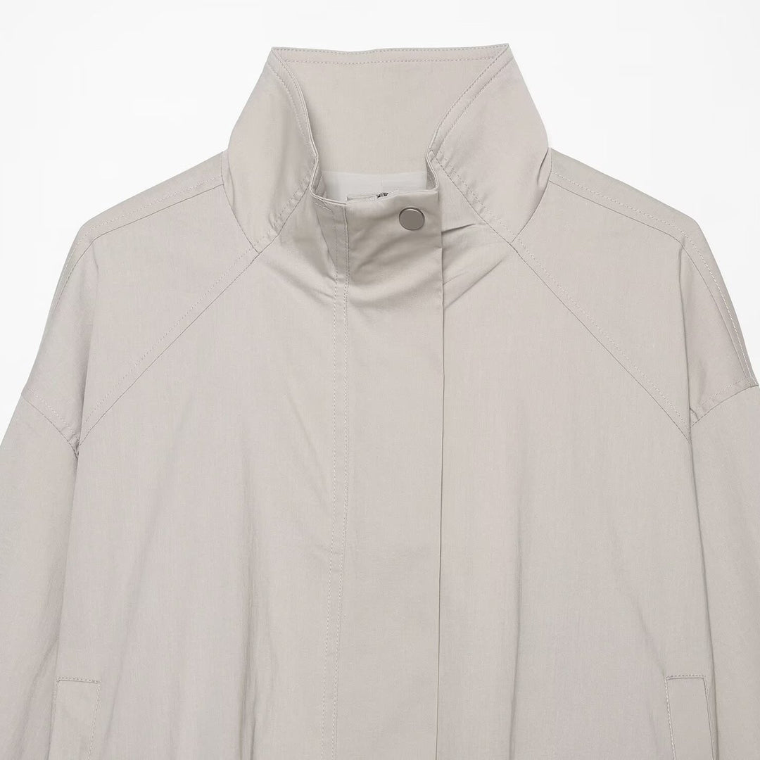 Damen Leichte Cropped Übergangsjacke mit Stehkragen und verdecktem Reißverschluss Echoarchiv