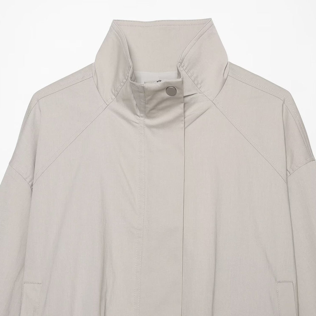 Damen Leichte Cropped Übergangsjacke mit Stehkragen und verdecktem Reißverschluss Echoarchiv