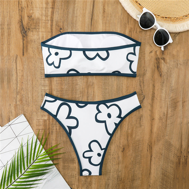 Damen Bandeau-Bikini mit floralem Muster und hohem Schnitt Echo Archiv