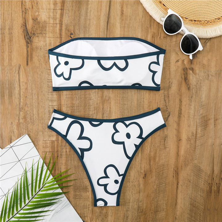 Damen Bandeau-Bikini mit floralem Muster und hohem Schnitt Echo Archiv