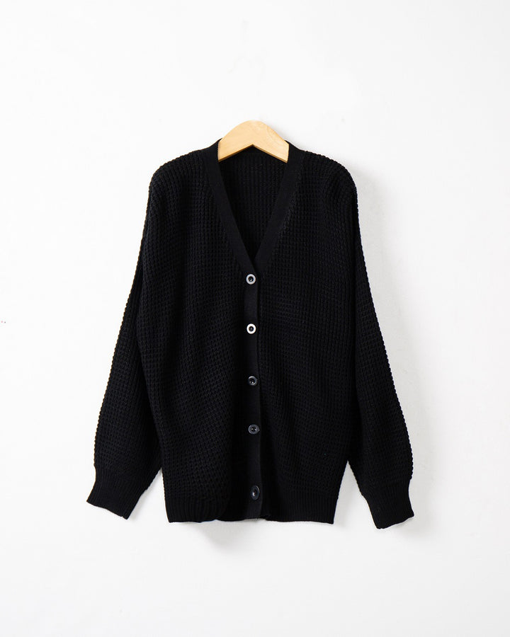 Damen Waffelstruktur-Cardigan mit tiefem V-Ausschnitt und kastigem Oversize-Schnitt Echo Archiv