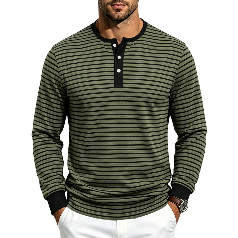Herren Gestreiftes Langarm-Henleyshirt aus Baumwollmix Echoarchiv