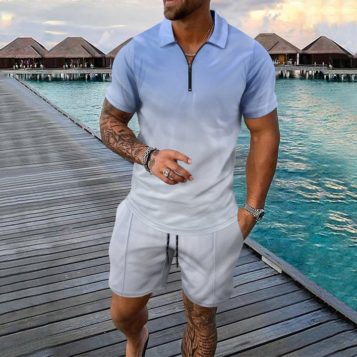Herren Sportliches Oberteil mit kurzem Reißverschluss und stylischen Shorts Echoarchiv