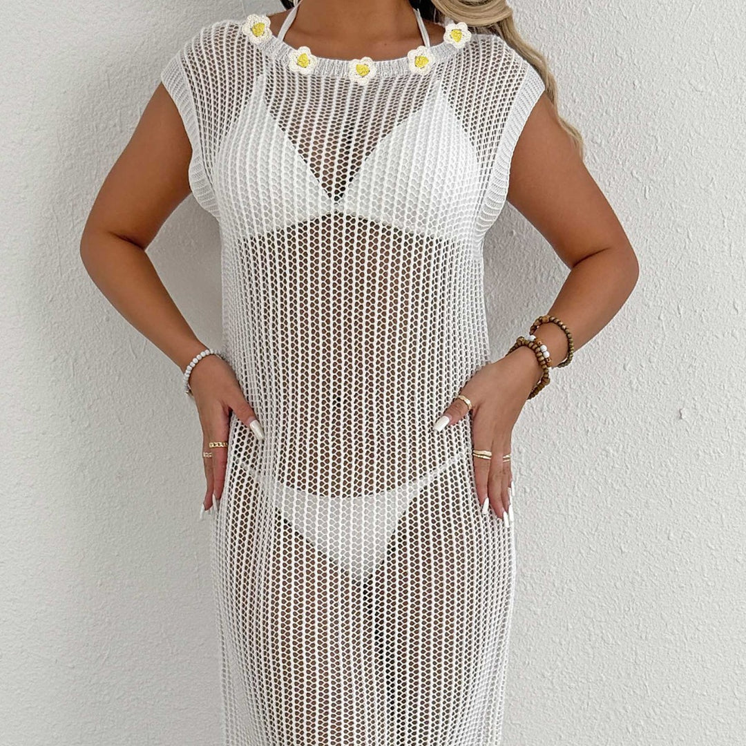 Damen luftiger Netzstrandkleid mit Fransen Echo Archiv