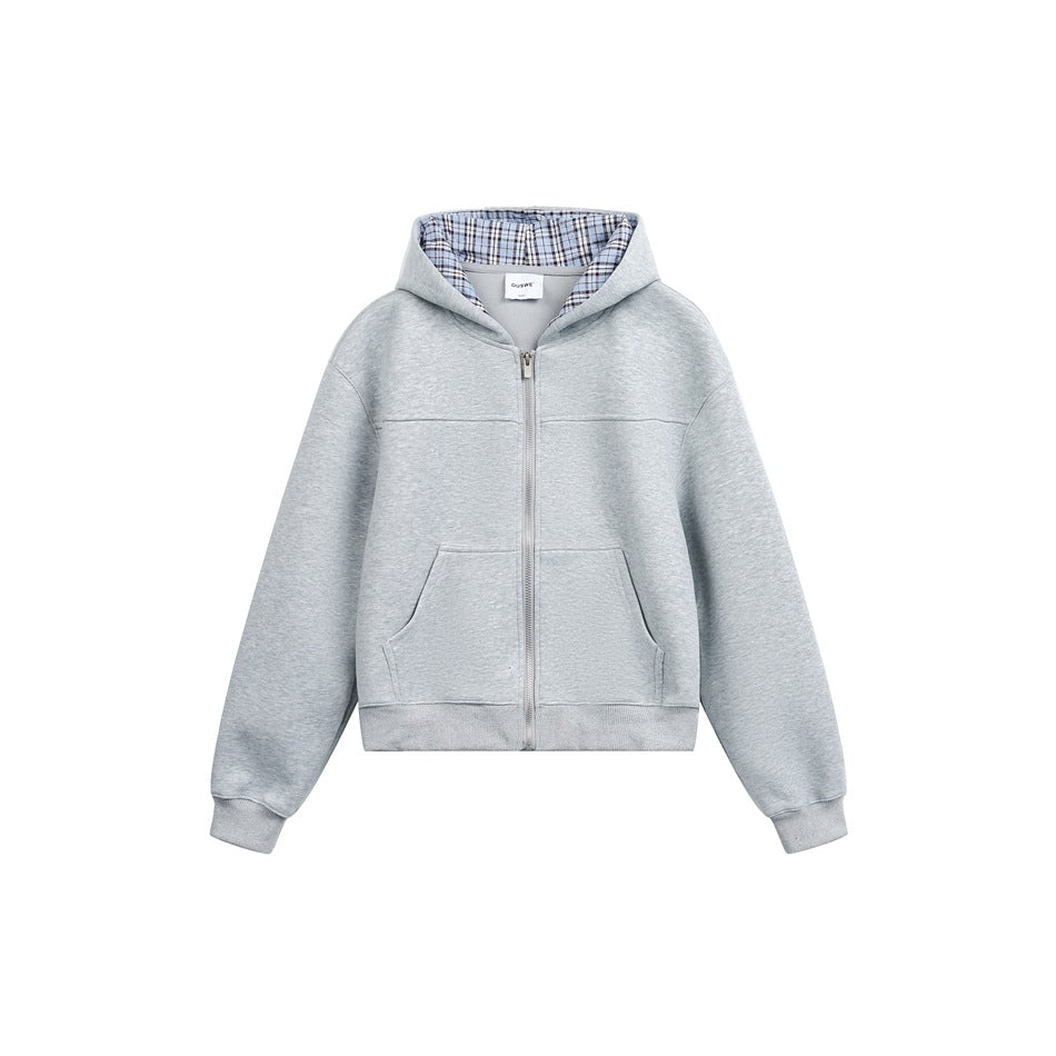 Unisex Kapuzenjacke mit Karofutter und durchgehendem Reißverschluss Echoarchiv
