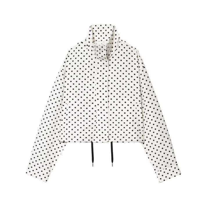 Damen Gepunktete Cropped-Übergangsjacke mit Funnelkragen und Tunnelzug Echoarchiv