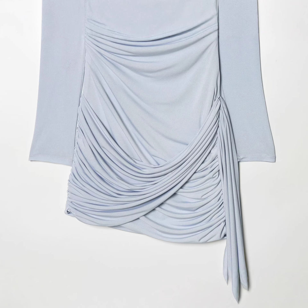 Damen Drapiertes Jersey-Minikleid mit tiefem Wasserfall-Ausschnitt und seitlicher Kordel Echo Archiv