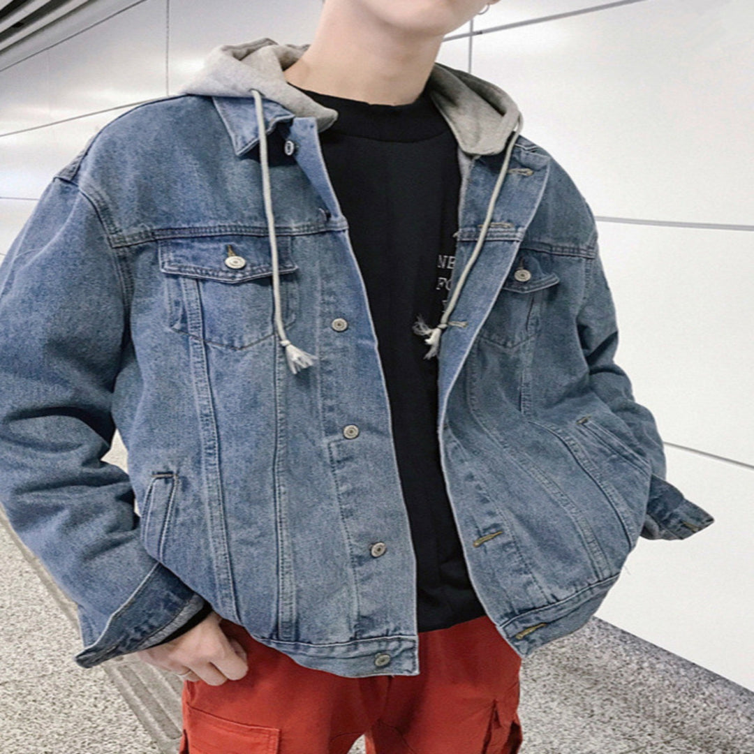 Herren lässige Denimjacke mit abnehmbarer Kapuze Echoarchiv