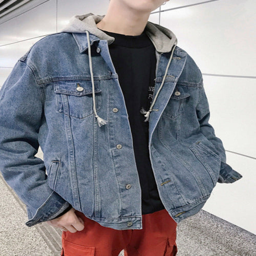 Herren lässige Denimjacke mit abnehmbarer Kapuze Echoarchiv