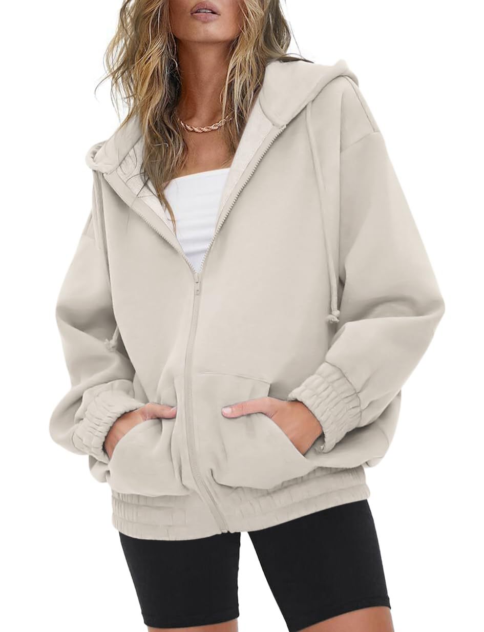 Damen nan oversized Kapuzenjacke mit Reißverschluss, Fleece-Futter und Kängurutaschen Echo Archiv