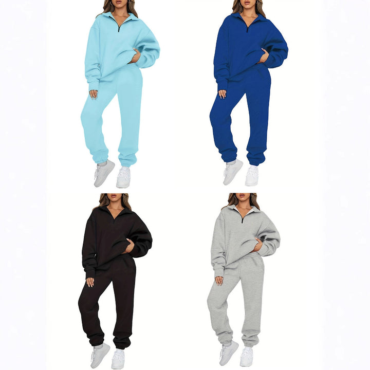 Damen nan zweiteiliges Relax-Set mit halbverdecktem Halbzip-Sweatshirt im Oversize-Schnitt und hohem Komfortbund Jogginghose Echo Archiv