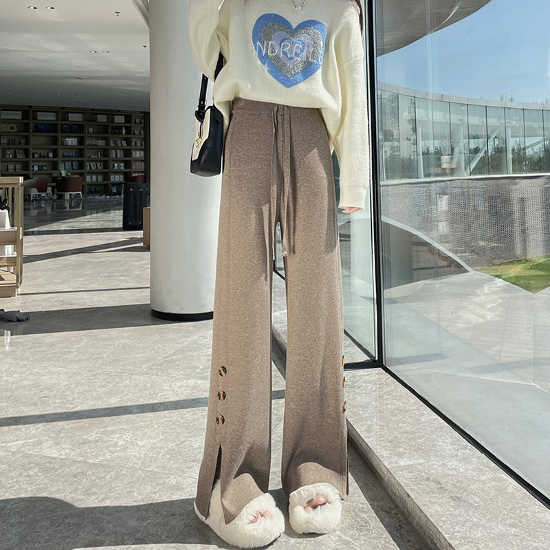 Damen Weitgeschnittene Strickhose mit Knopfdetails Echo Archiv