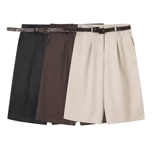 Damen elegante Hochwasser-Shorts mit geflochtenem Gürtel Echo Archiv