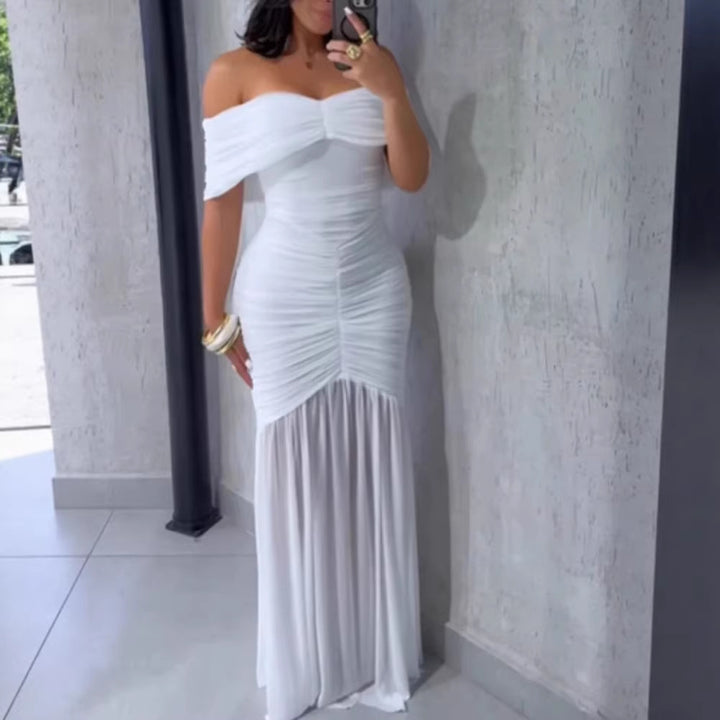 Damen Off-Shoulder Maxikleid mit elegantem Raffungseffekt Echo Archiv