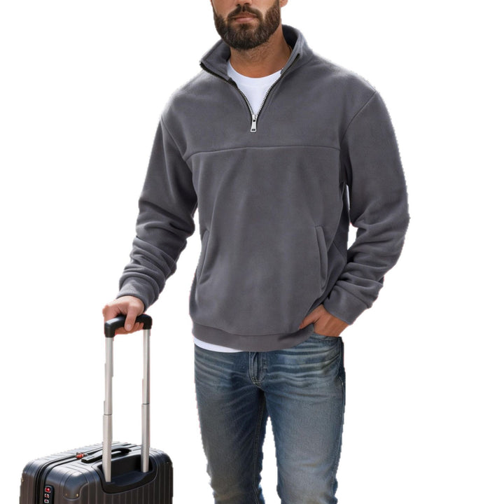 Herren warmer Fleece-Halbzip-Pullover mit Stehkragen, Kängurutasche und Relaxed Fit – Cavarno