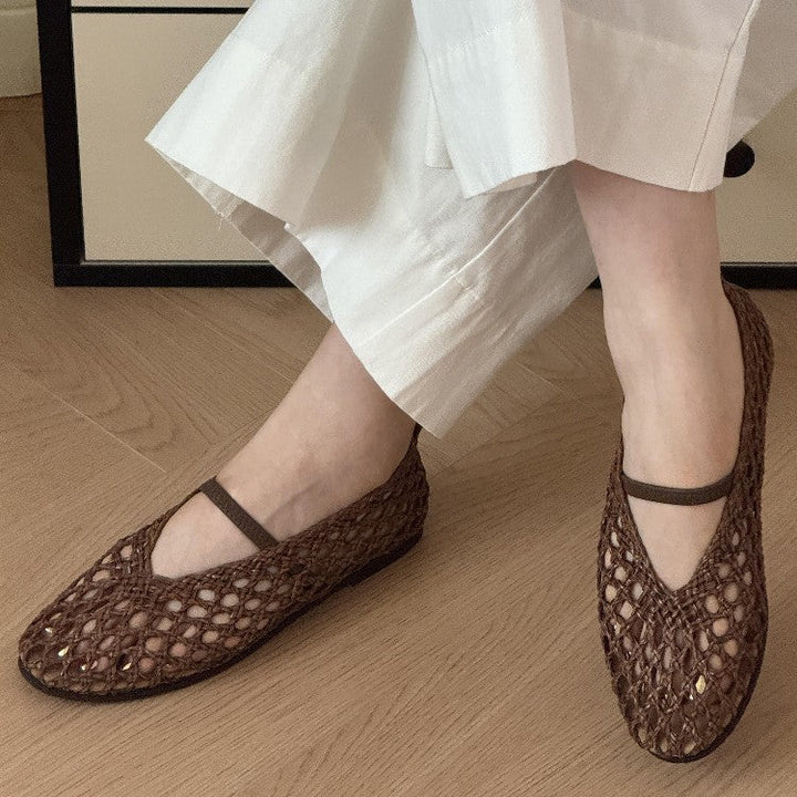 Damen Ballerina-Sandalen mit filigranem Netzdesign und elastischem Riemen Echoarchiv