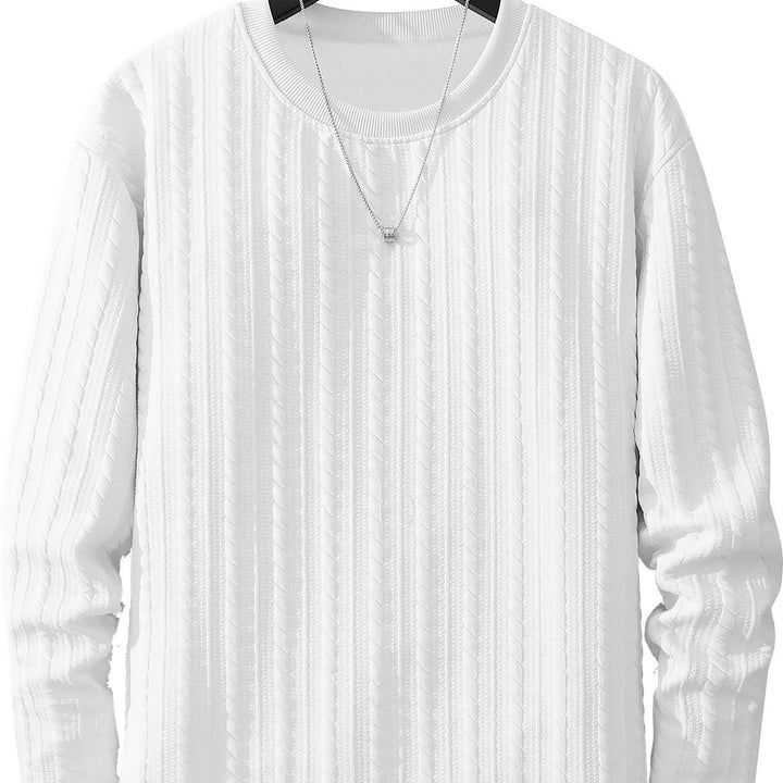 Herren Feinstrick-Rundhals-Pullover mit Zopfmuster, geradem Saum & entspannter Passform Echoarchiv