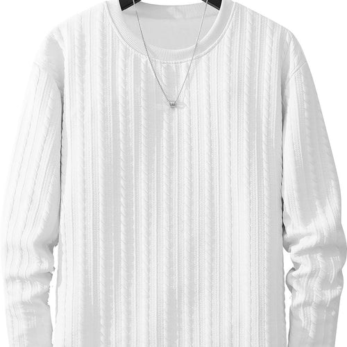 Herren Feinstrick-Rundhals-Pullover mit Zopfmuster, geradem Saum & entspannter Passform Echoarchiv