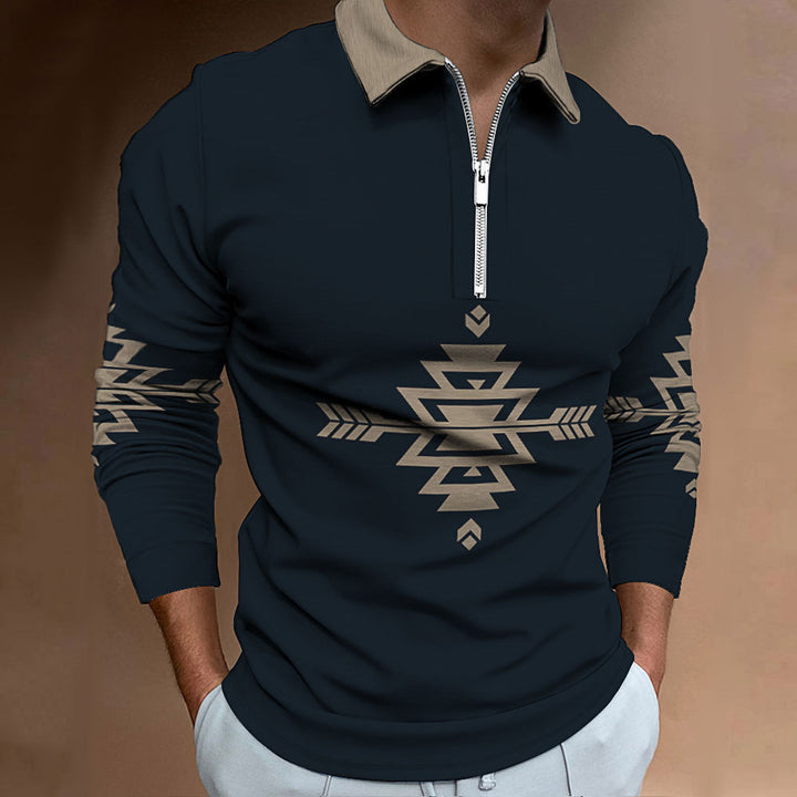 Herren Langarmshirt mit modernem ethnischem Design und hochwertigen Reißverschluss Echoarchiv