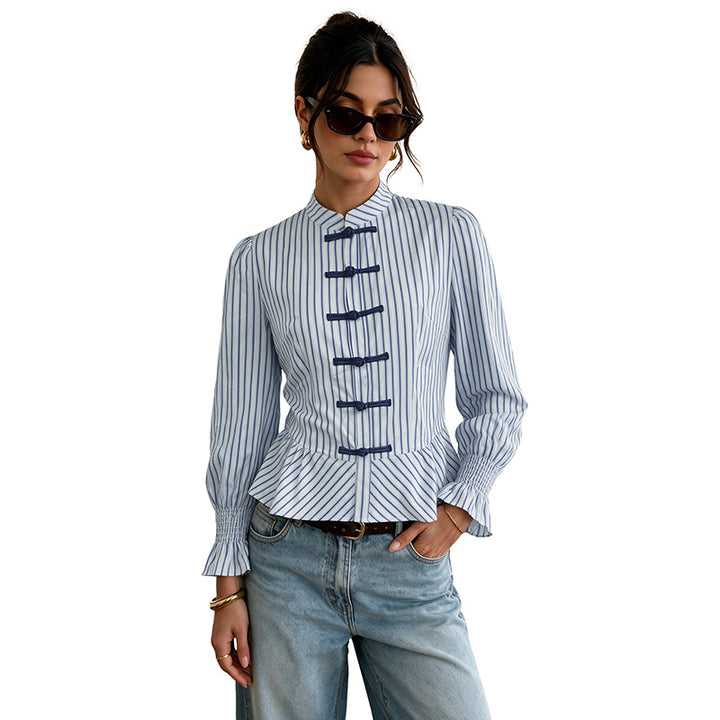 Damen Elegante Bluse mit Rüschendetails und Streifen Echo Archiv