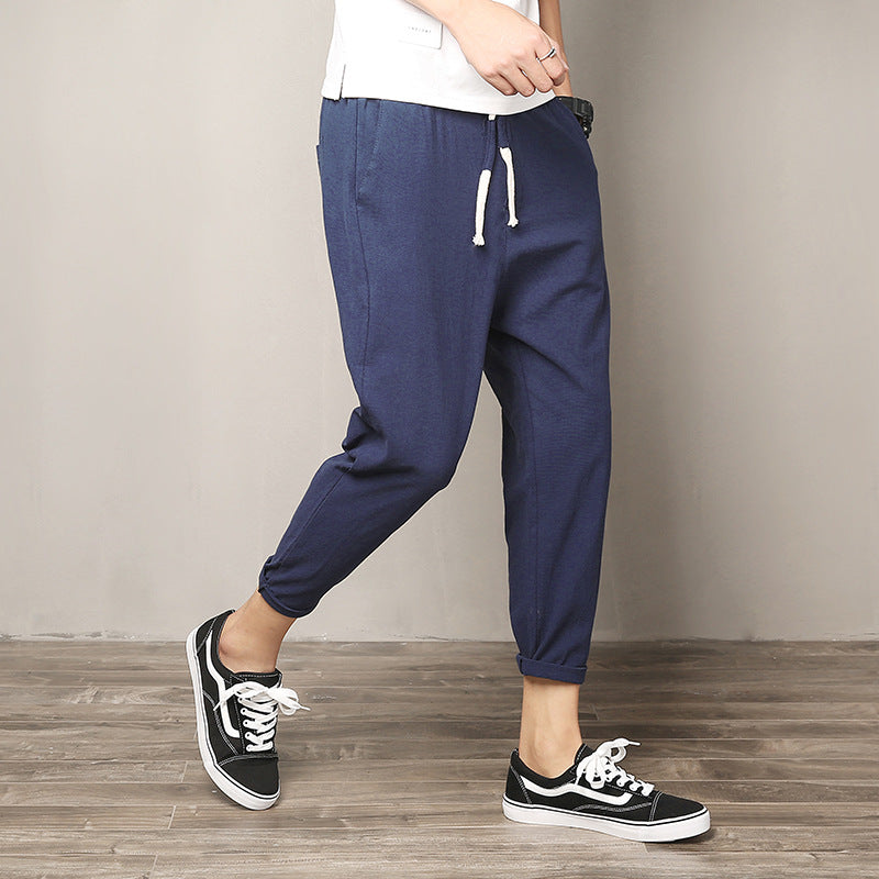 Herren nan leichte Leinenhose mit elastischem Bund und Kordelzug, tapered Schnitt und aufrollbarem Saum Echo Archiv